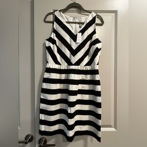 LOFT Black and White Chevron Midi Dress